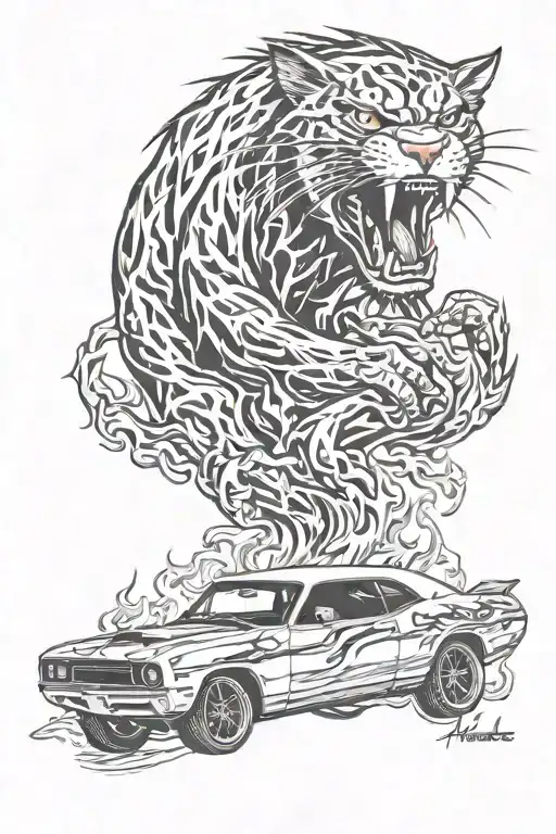 hellcat car with flames tattoo design idea
