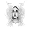 On the central part there is a full-length image of a girl. The girl is standing in front of the open door. A fire is de tattoo design idea