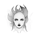 On the central part there is a full-length image of a girl. The girl is standing in front of the open door. A fire is de tattoo design idea