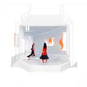 On the central part there is a full-length image of a girl. The girl is standing in front of the open door. A fire is de tattoo design idea