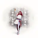 On the central part there is a full-length image of a girl. The girl is standing in front of the open door. A fire is de tattoo design idea