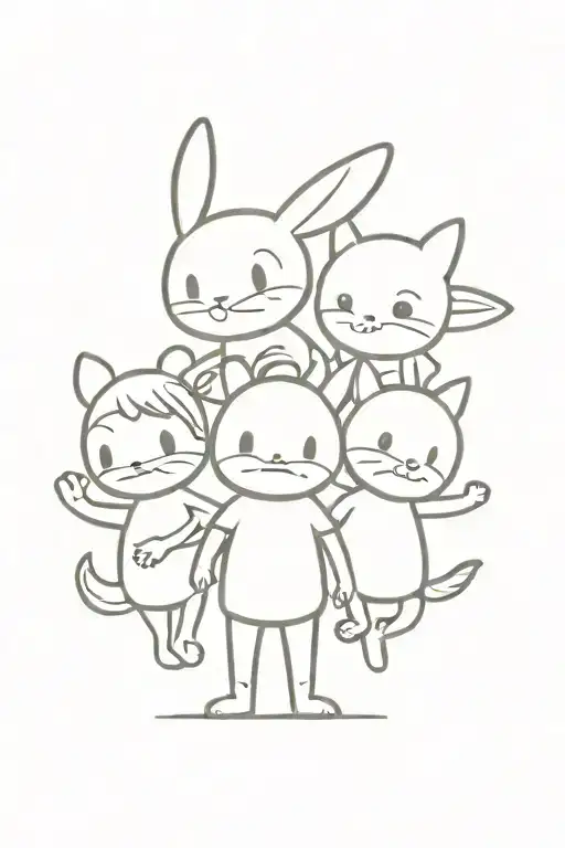 childhood cartoon characters overlapping each other tattoo design idea