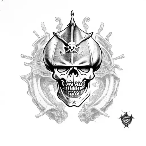pirate ship skeleton captain kracken sleeve tattoo design idea