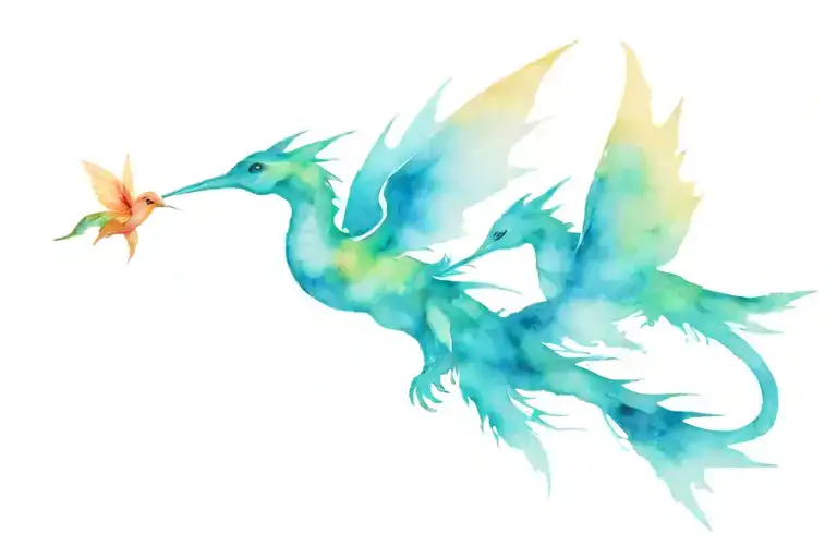 dragons and hummingbirds flying tattoo design idea