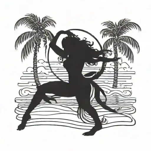Tropical beach sunset with a silhouette of a Brazilian samba dancer tattoo design idea