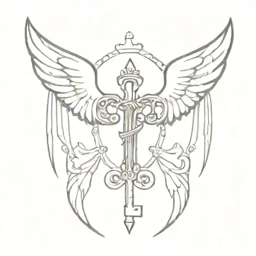 Valkyrie wings intertwined with an old key tattoo design idea