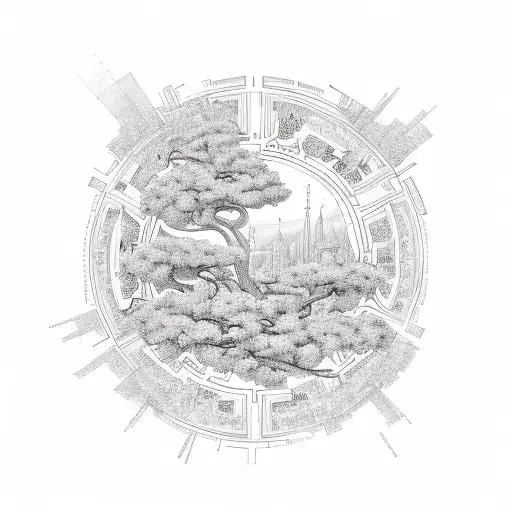 A divine depiction of God surrounded by flourishing money trees tattoo design idea