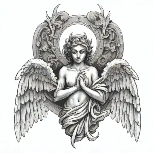 god and bad angel tattoo design idea