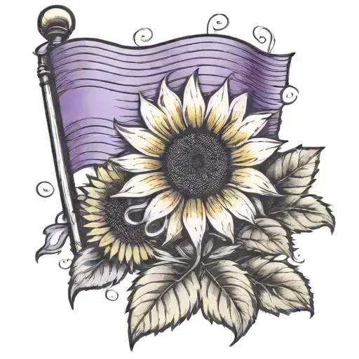 Ukrainian flag with a purple ribbon for epilepsy and a sunflower. tattoo design idea