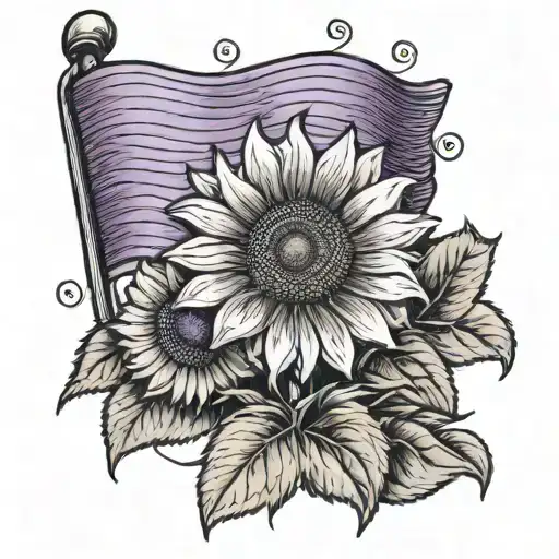 Ukrainian flag with a purple ribbon for epilepsy and a sunflower. tattoo design idea