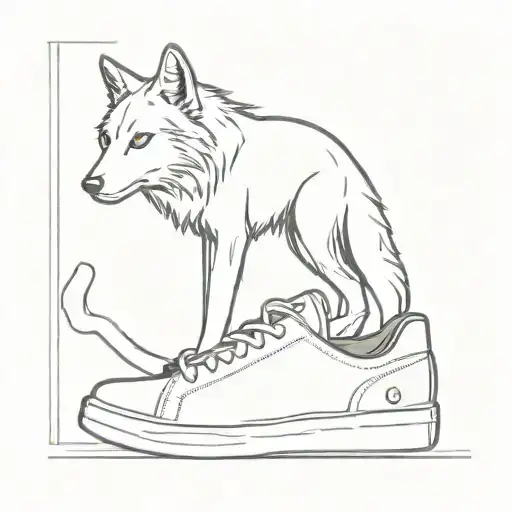 A minimalist tattoo of a wolf wearing a pair of sneakers, symbolizing your love for animals and footwear tattoo design idea