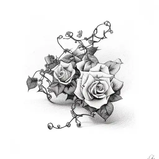 gun and roses vines  tattoo design idea