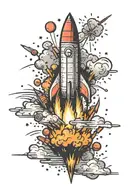 rocket and fireworks exploding in the night tattoo design idea