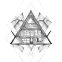 a house in a triangle tattoo design idea