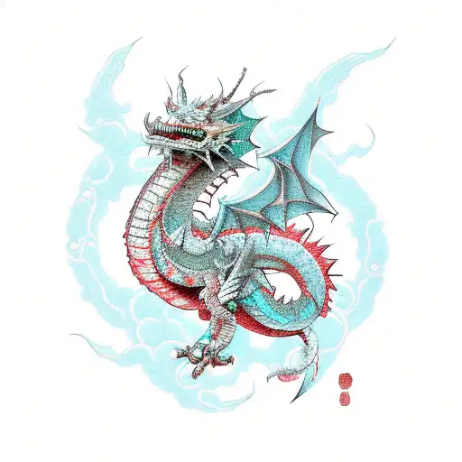 cyberpunk dragon with cherry blossoms tattoo design idea