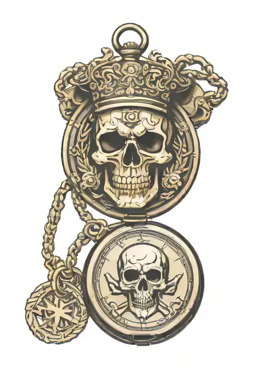 pocket watch with military medal and a skull and with the Operation Barkhane logo tattoo design idea