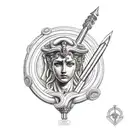 Athena holding spear and Medusa shield tattoo design idea