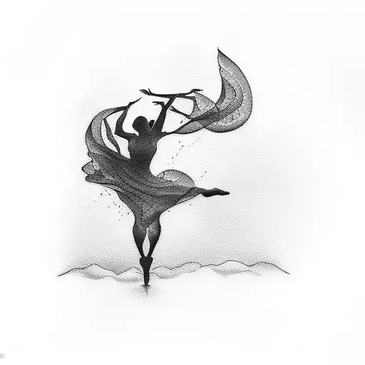 A tattoo of a silhouette of a dancer in a melancholic pose inspired by a sad movie scene tattoo design idea