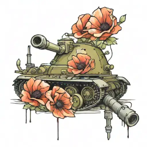 poppies, tanks, army helmet surrounded tattoo design idea