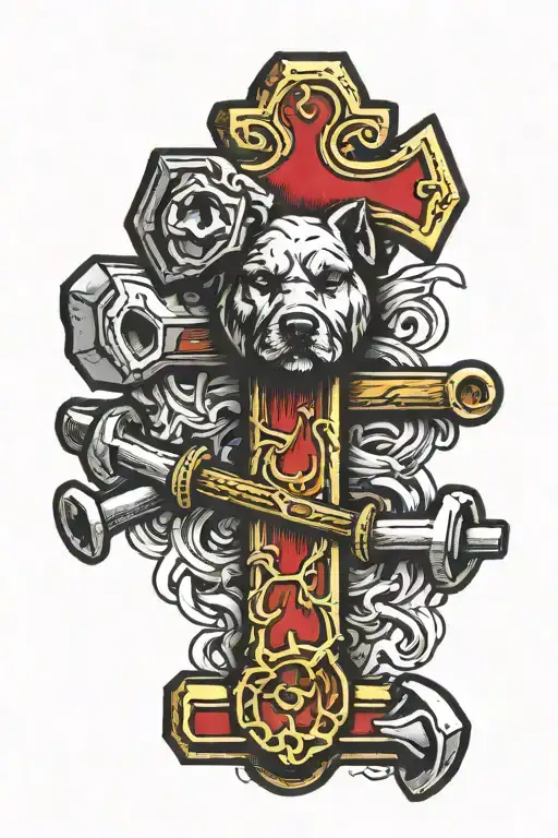 Dog footprint underneath mjolnir hammer tattoo design idea