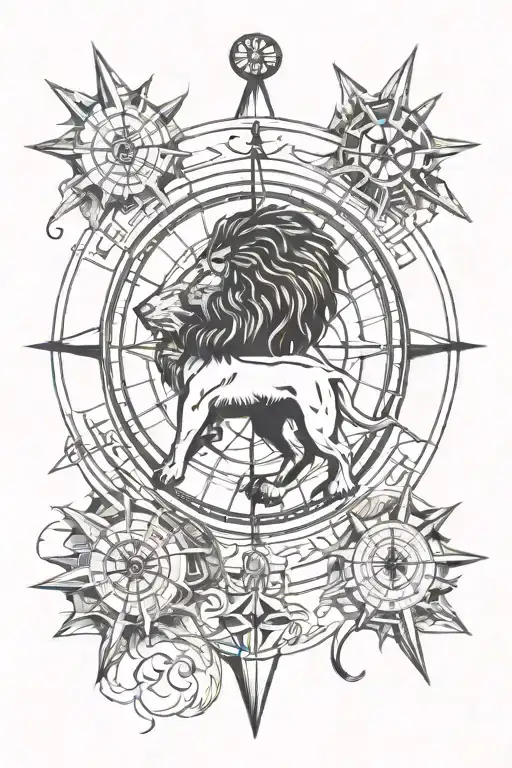 nautical compass under the lion of judah tattoo design idea