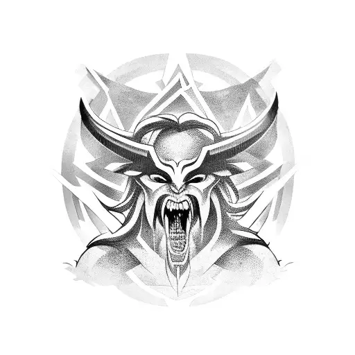 A fierce warrior from Greek mythology battling a monstrous creature, inspired by mobile game characters tattoo design idea