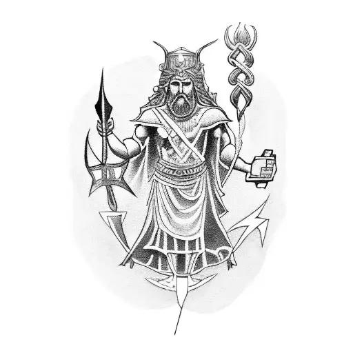A blackwork tattoo of a Greek mythological figure, such as Zeus or Athena, holding a mobile game controller and casting lightning bolts or summoning warriors tattoo design idea