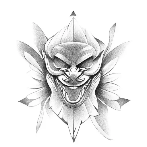 Hawaiian totem with the face of happiness and madness, tattoo design idea
