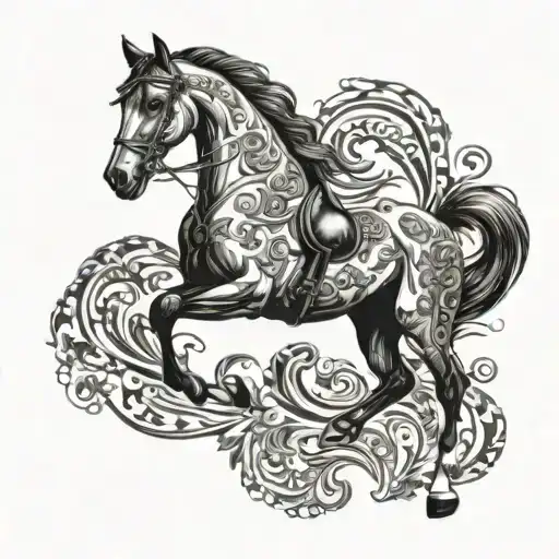 Elegant dressage horse performing a piaffe movement tattoo design idea