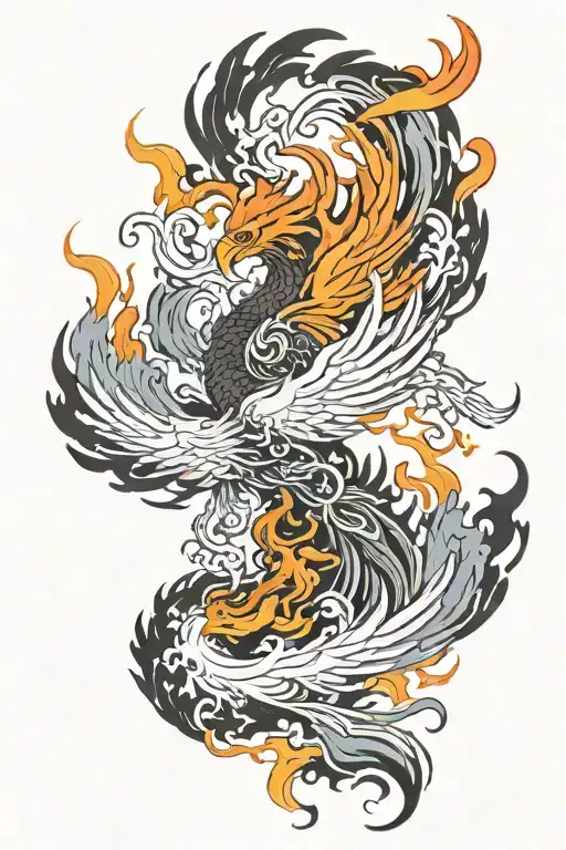 Flaming phoenix rising from the ashes tattoo design idea