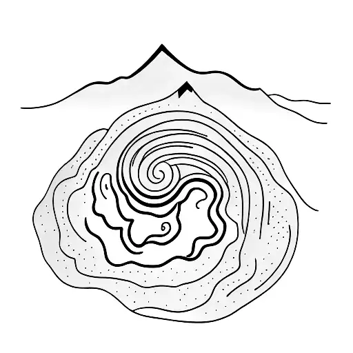 A minimalist tattoo of a trail winding up a mountain with a runner silhouette tattoo design idea