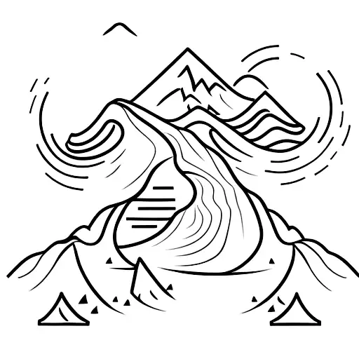 A minimalist tattoo of a trail winding up a mountain with a runner silhouette tattoo design idea