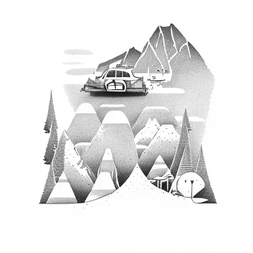 think strip with a mountain to beach transition scene tattoo design idea
