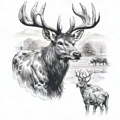 i need a four wheel drive tractor, a deer my grandpa killed, and his herd of cattle  tattoo design idea