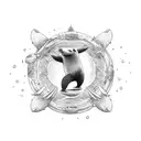 bear looking into a pool of water where a mermaid, seal, and whale swim tattoo design idea