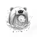 bear looking into a pool of water where a mermaid, seal, and whale swim tattoo design idea