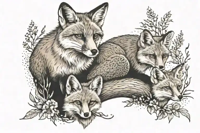 Fox watching over her two cubs tattoo design idea