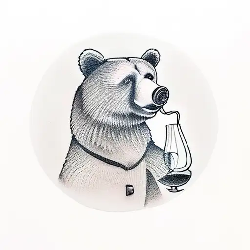 bear drinking a bottle of wine tattoo design idea