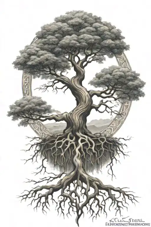 yggdrasil tree of life with roots tattoo design idea