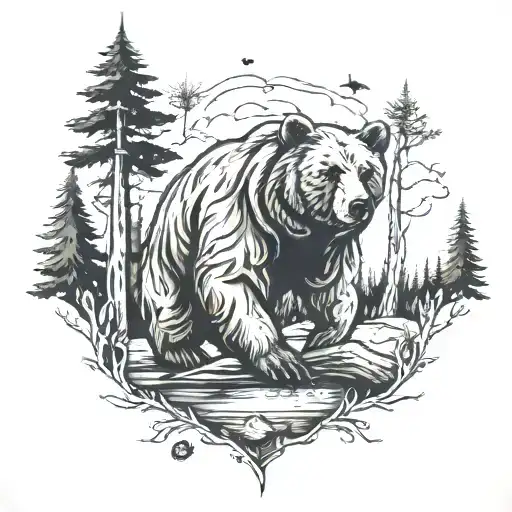 bear, woods, honey,  tattoo design idea