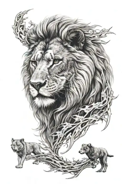 lion, wolf tattoo design idea