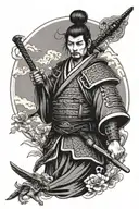 samurai warrior looking forward facing female angel tattoo design idea