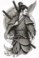 samurai warrior looking forward facing female angel tattoo design idea