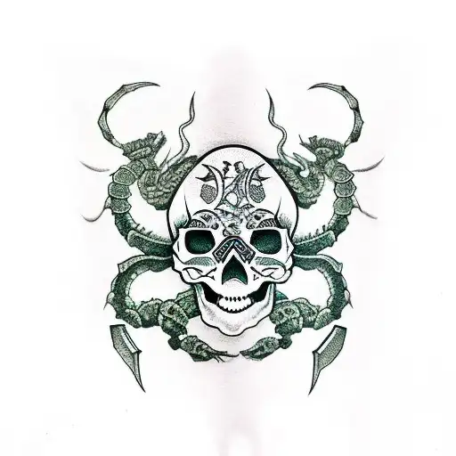 skull with scorpion inside tattoo design idea