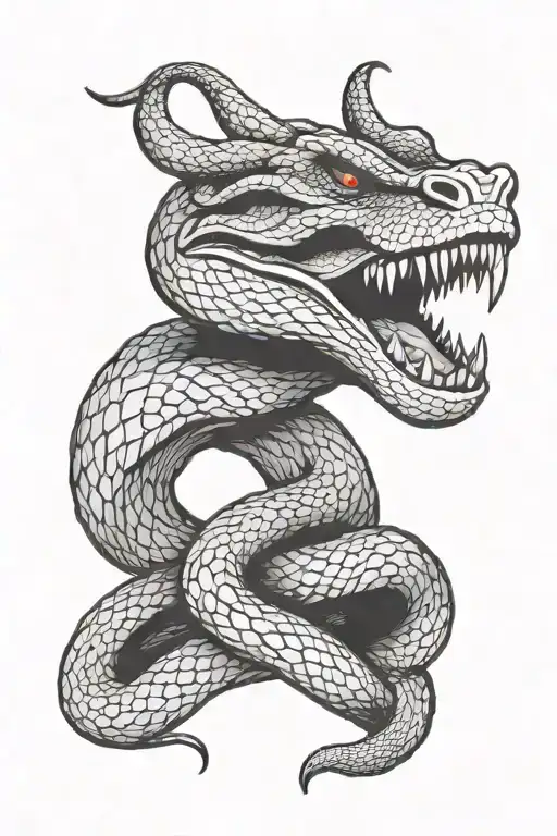 black snake with open mouth and horns tattoo design idea