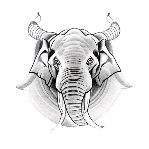 A majestic elephant leading a pack of wolves tattoo design idea