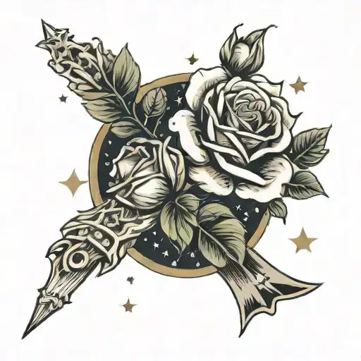 holy grail. hand, roses and stars tattoo design idea
