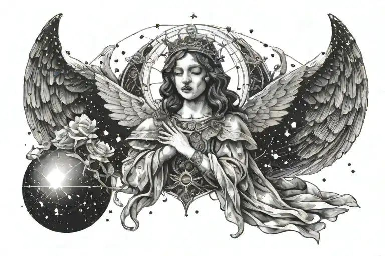 holy grail, scopio constellation with an angel tattoo design idea