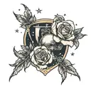 holy grail. hand, roses and stars tattoo design idea