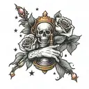 holy grail. hand, roses and stars tattoo design idea